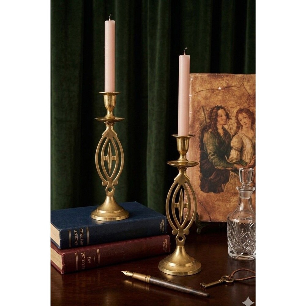 Pair of Vintage Brass Taper Candle Holders 11.5 Inches Tall